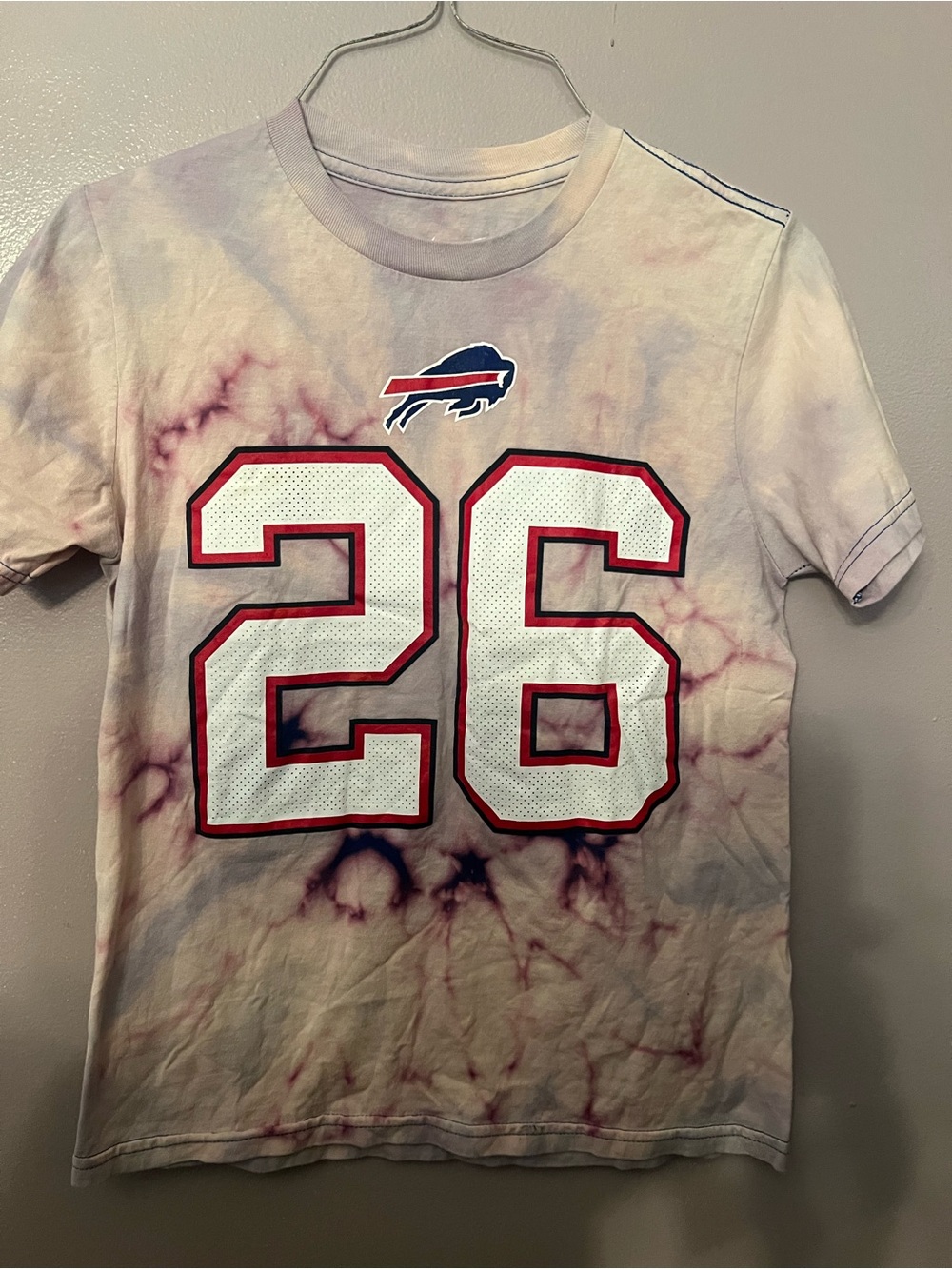 Buffalo Bills #26 Tie-Dye Tee - Maroon Accents Ladies Size M Pre Owned